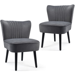 TOPBUY Set Of 2 Flannel Accent Chairs Upholstered Armless Wingback Leisure Chairs