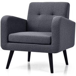 TOPBUY Modern Upholstered Accent Chair Linen Fabric Single Sofa With Rubber Wood Leg Grey/ In Blue