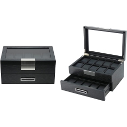 HLD 20 Slots Wooden Watch Display Case Glass Top Jewelry Collection Storage Box Organizer for Men/women In Multicolor