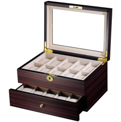 HLD 20 Slots Wooden Watch Display Case Glass Top Jewelry Collection Storage Box Organizer for Men/women In Multicolor