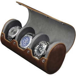 NAVOR 3 Slot Pu Leather Roll Watch Case Jewelry Organizer And Valet for Men/women