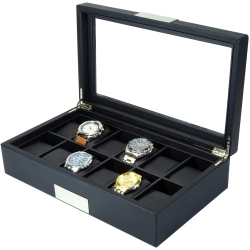 AROLLY 12 Slots Mdf & Pu Leather Watch Display Case Glass Top Jewelry Collection Storage Box Organizer Men/women In Multicolor