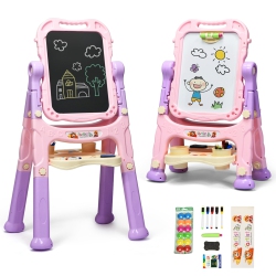 TOPBUY Kids Art Easel Freestanding Art Drawing Board Portable Magnetic Drawing Set Pinkblue