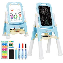 TOPBUY Double Sided Art Easel Height Adjustable for Kids In Blue