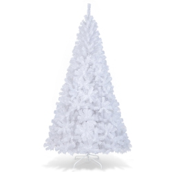 TOPBUY 8Ft Artificial Pvc Christmas Tree Festive Winter Tree W/ Stand In White