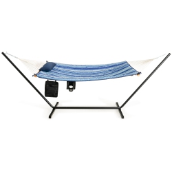 TOPBUY 12Ft Hammock With Heavy-Duty Steel Stand, Woven Hammock Chair Set, Portable Hammock With Beech Wood Bar & Cotton Mat