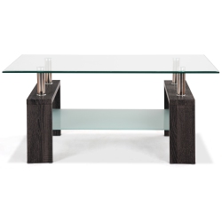 TOPBUY Glass Coffee End Side Table Rectangular W/ Shelf Wooden Leg Black/brown