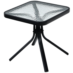 TOPBUY Patio End Table Outdoor Metal Square Side Table W/tempered Glass Tabletop In Black