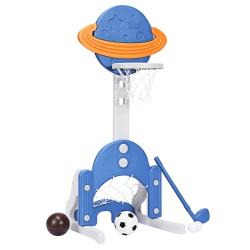 TOPBUY 3-In-1 Basketball Hoop Set Stand Toddler Basketball Hoop Game Set In Blue