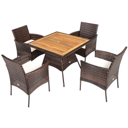 TOPBUY Patiojoy Patio Rattan Conversation Set Outdoor Dining Table & Armchair Set W/cushions & Umbrella Hole