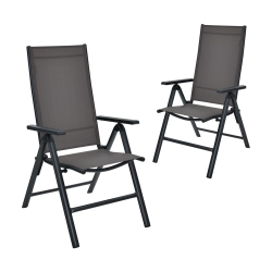 TOPBUY Patiojoy 2 Pack Folding Dining Chairs Adjustable Reclining Back Chairs Suitable for Outdoor & Indoor In Gray