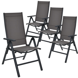 TOPBUY Patiojoy 4 Pack Folding Dining Chairs Adjustable Reclining Back Chairs Suitable for Outdoor & Indoor In Gray