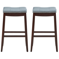 TOPBUY Set Of 4 Saddle Bar Stools Backless Nailhead Counter Stool With Cushions Coffee/white In Grey