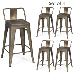 TOPBUY 4 PCs Metal Bar Stools 24" Industrial Height Chair Gunmetal