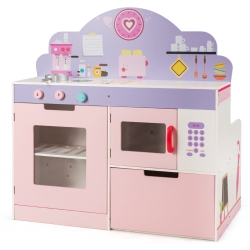 TOPBUY 2 In1 Wood Kids Kitchen Play Set Simulation Cooking Toy Set for Toddler