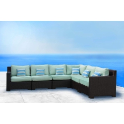 CIEUX Provence Outdoor Patio Wicker Rattan Modular L-Shaped Sectional Sofa In In Blue