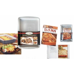 KITCHEN ENVY 3 Piece Set - 13"x9" Non-Stick Banking Pan, Lid W/ Cookbook
