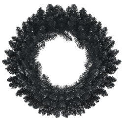 TOPBUY 24" Halloween Wreath, Faux-Pine Wreath Powered By Battery, Pre-Lit Artificial Wreath for Christmas In Black