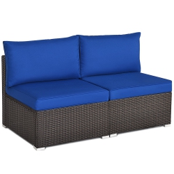 TOPBUY 2-Piece Outdoor Wicker Rattan Sectional Armless Sofa Chair With Cushions