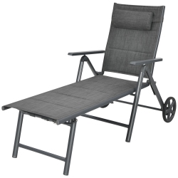 TOPBUY Patiojoy Patio Chaise Lounge Chair Outdoor Reclining Chair W/neck Pillow & Wheels In Gray
