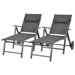 TOPBUY Patiojoy 2 PCs Patio Chaise Lounge Chair Outdoor Reclining Chair W/neck Pillow & Wheels In Gray