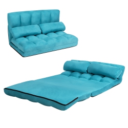 TOPBUY Adjustable Floor Sofa Foldable Lazy Sofa Bed With 2 Pillows In Blue