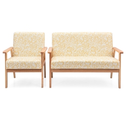 TOPBUY 2 Piece Loveseat And Single Sofa Set Fabric Upholstered Couch & Accent Armchair White+Blue/blue/yellow Floral