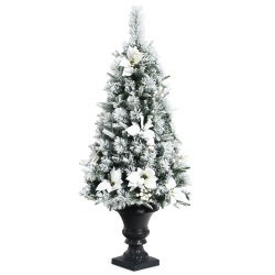 TOPBUY 4Ft Artificial Christmas Tree Pre-Lit Entrance Tree Xmas Tree W/ 100 Warm Led Lights In White