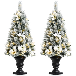 TOPBUY 4Ft Artificial Christmas Tree Pre-Lit Entrance Tree Xmas Tree W/ 100 Warm Led Lights In White