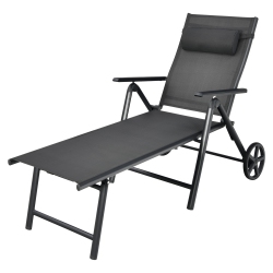 TOPBUY Patiojoy Outdoor Folding Lounge Chair Patio Portable Longer W/wheels & Adjustable Backrest