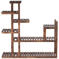 TOPBUY 7-Tier Wooden Plant Stand Flower Display Rack With Hollow-Out Storage Shelf