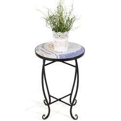 TOPBUY Outdoor Plant Stand Top Round Accent Steel Table Garden
