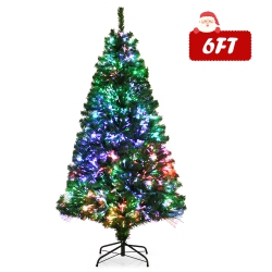 COSTWAY 6Ft Pre-Lit Fiber Optic Pvc Artificial Christmas Tree W/ 617 Branch Tips