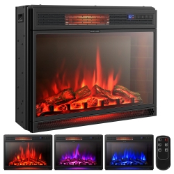 COSTWAY 28" Electric Fireplace Freestanding & Recessed Heater Log Flame Remote 1350W