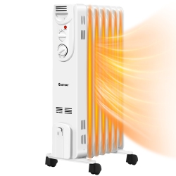 COSTWAY 1500W Electric Indoor Oil Heater W/3 Heat Settings & Safe Protection for Home