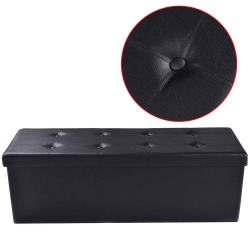 TOPBUY Folding Storage Stool Padded Ottoman Faux Leather Foot Rest Seat In Black