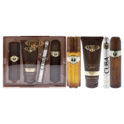 CUBA By for Men - 4 PC Gift Set 3.3OZ Edt Spray, 1.17OZ Edt Spray, 3.3OZ After Shave, 6.7OZ Shower Gel In Gold