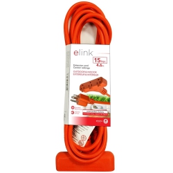 ELINK - Outdoor 3 Outlet Extension Cord, 15 Feet Length In Orange