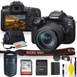 CANON Eos 90D Dslr Camera With 18-135MM Lens, Ef-S 55-250MM F/4-5.6 Is Stm Lens, Soft Padded Case, Memory Card, And More