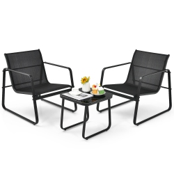 TOPBUY Patiojoy Set Of 3 Outdoor Bistro Furniture Set Patio Table & Chairs Set for Backyard Poolside Lawn In Black