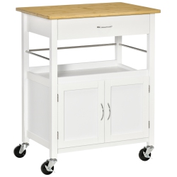 HOMCOM Kitchen Cart, Utility Trolley, Small Kitchen Island With Storage Drawer & Side Hooks for Dining Room In White