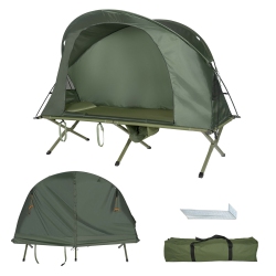 GYMAX 1-Person Outdoor Camping Tent Cot Elevated Compact Tent Set W/ External Cover