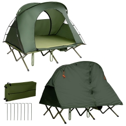 GYMAX 2-Person Outdoor Camping Tent Cot Elevated Compact Tent Set W/ External Cover