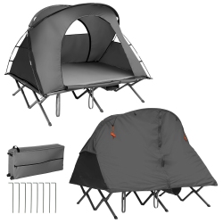 GYMAX 2-Person Outdoor Camping Tent Cot Elevated Compact Tent Set W/ External Cover