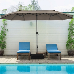 GYMAX 15 Ft Double-Sided Patio Umbrella Market Twin Umbrella W/ Enhanced Base