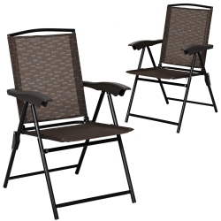 TOPBUY Set Of 2 Folding Sling Chairs Steel Armrest Patio Garden Pool Adjustable Back