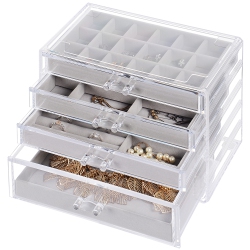 SORTWISE 4 Drawer Clear Acrylic Drawer Jewelry Box, Velvet Jewellery Organizer Display Case for Christmas Birthday Gift