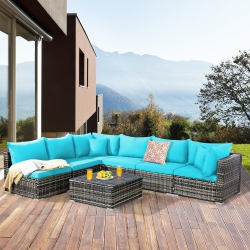 COSTWAY 7PCs Patio Rattan Furniture Set Sectional Sofa Garden Cushion