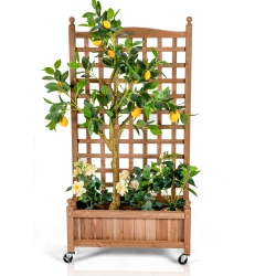 TOPBUY 50In Wood Planter Box With Trellis And Wheels Mobile Plant Raised Bed for Indoor&outdoor