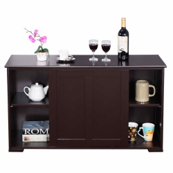 TOPBUY Wood Buffet Cupboard Kitchen Storage Cabinet Sideboard W/ Sliding Door In Brown